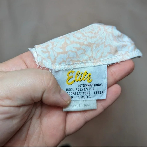 Vintage Elite Floral Peach Pink Peplum Pleated Button Down Top Woman 14  Barbie - Picture 7 of 8